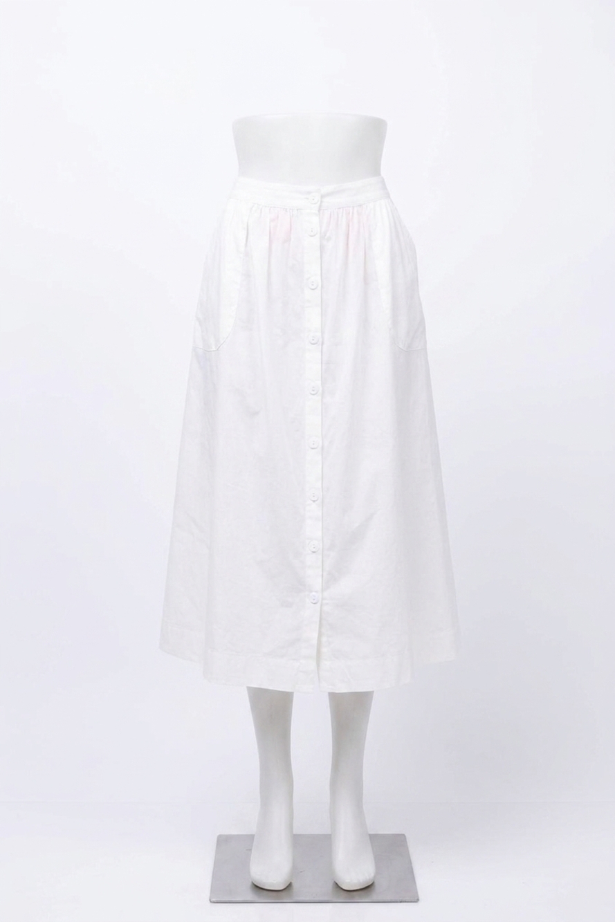 NEW LILLA P button front long midi skirt in white
